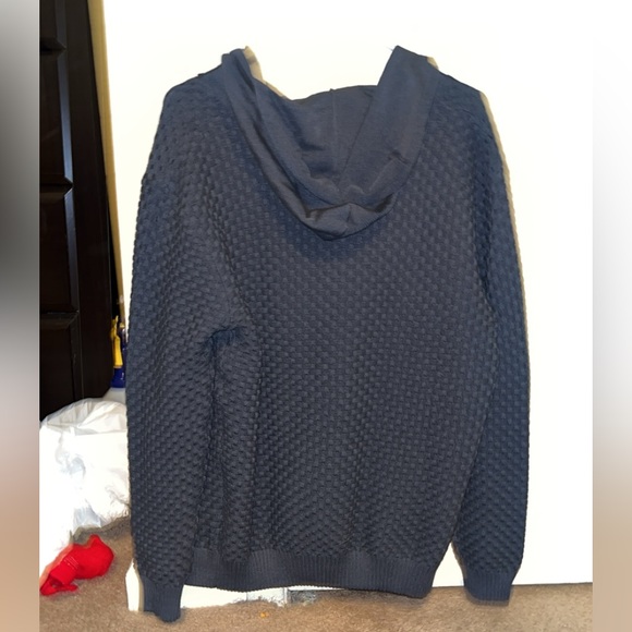 Zaitun Mens Navy Blue Hooded Jacket Long Sleeve Solid Knitted MEDIUM - Picture 3 of 8